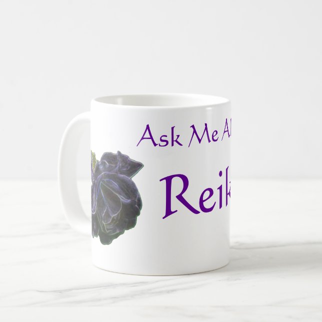 Fråga mig om Reiki Lila Ros Kaffemugg (Framsida vänster)