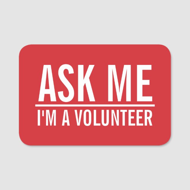 Fråga mig| Red Volunteer Badge Namnbricka (Framsida)