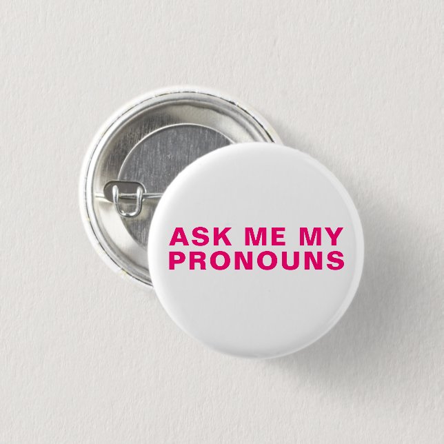 "Fråga min Pronouns" Lgbtq pride rosa magenta Knapp (Framsida & baksida)