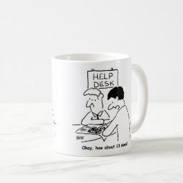 Fråga över ordentusiasten vid en hjälpcentral kaffemugg