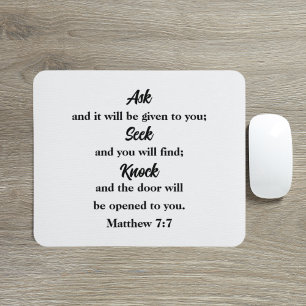 Fråga Sök efter knapp Matthew 7:7 Bibelverse Musmatta