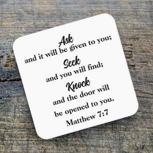 Fråga Sök efter knapp Matthew 7:7 Bibelverse Underlägg Papper Kvadrat