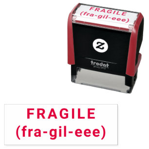 FRAGILE Lustigt självinkande Frimärke RED Självfärgande Stämpel