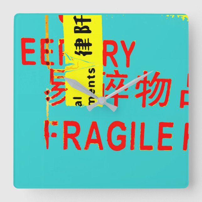 FRAGILE-markeringar - asiatiska tecken för COOLA Fyrkantig Klocka (Framsida)