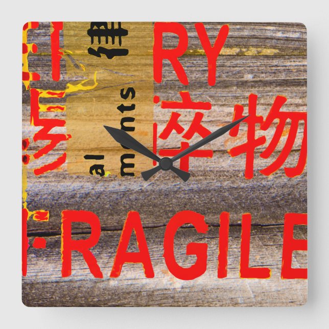 FRAGILE-märkning - skalade på horn - Struktur Fyrkantig Klocka (Framsida)