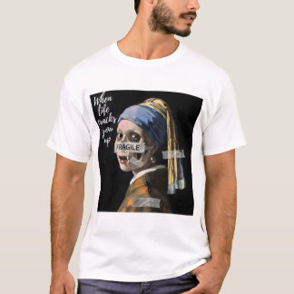 Fragile Parody Meme - Cracks Pearl Earring Skelet T Shirt