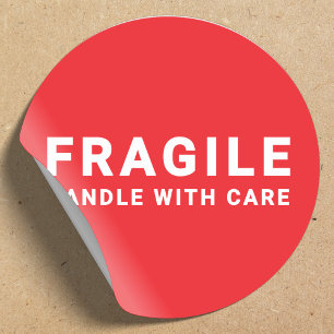 Fragile Sticker Hantera med Care Red Runt Klistermärke