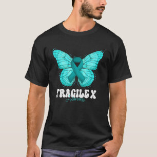 Fragile X Awareness Month Teal Ribbon Butterfly T Shirt