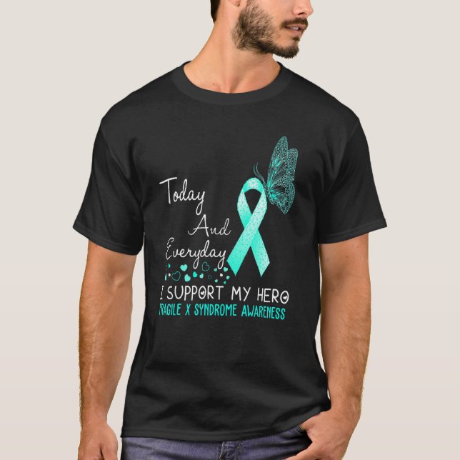 Fragile X Syndrome Awareness I Support My Hero, me T Shirt (Framsida)