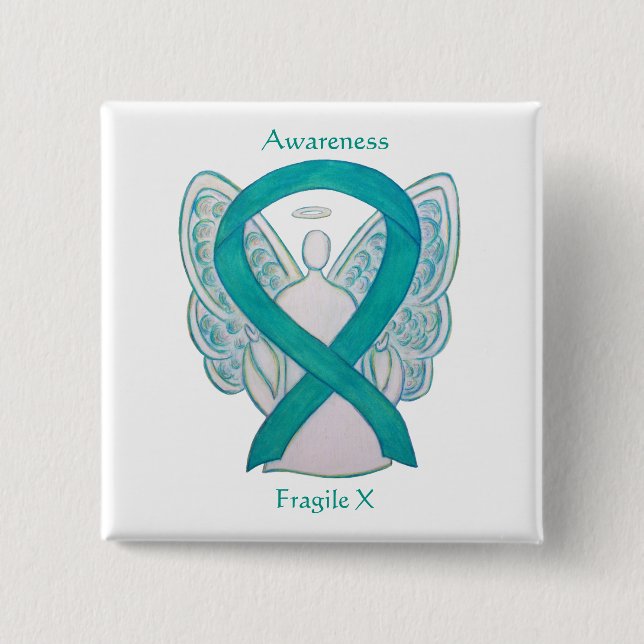 Fragile X Teal Awareness Angel Ribbon Pin Knapp (Framsida)
