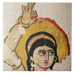 Fragment av en tapestry som visar huvudet av en kakelplatta