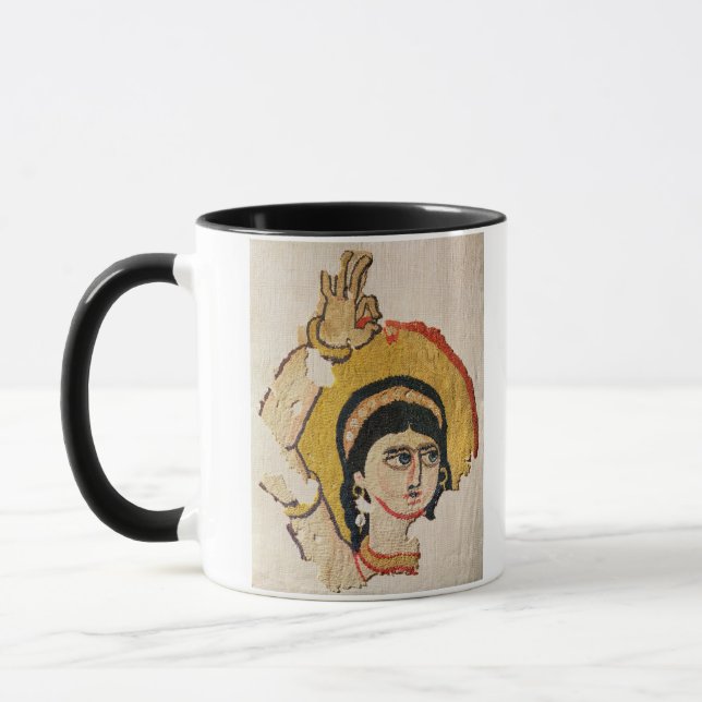 Fragment av en tapestry som visar huvudet av en mugg (Vänster)
