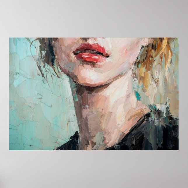 Fragment av konsmålning. Porträtt om en flicka med Poster (Framsidan)