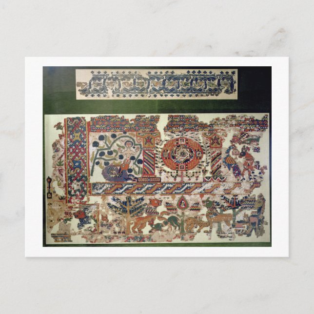 Fragment av textilier som skildrar Jonah och Whale Vykort (Framsida)