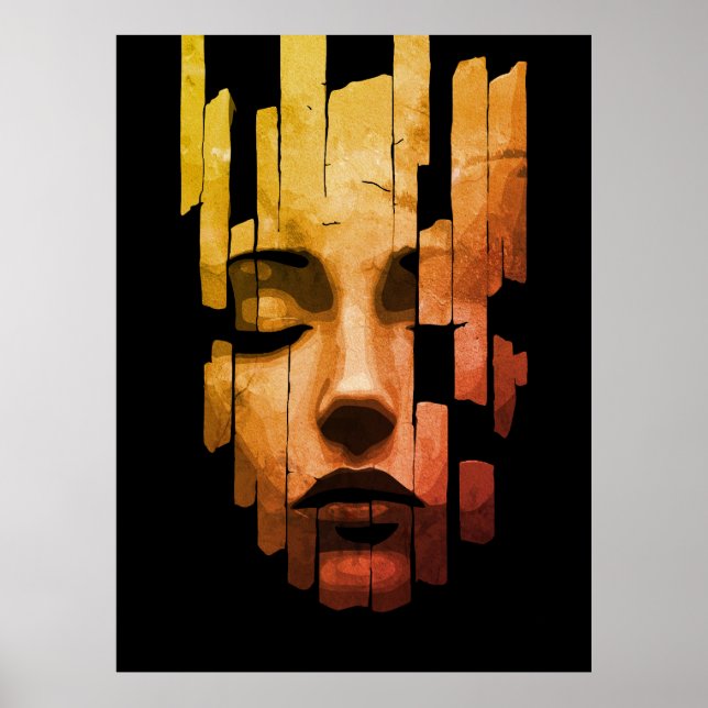 Fragmenterad serenitet – Surreal digital porträtt Poster (Framsidan)