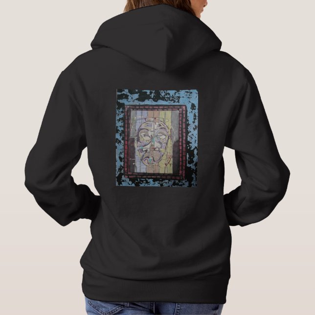 Fragmenterat ansikte i design abstrakt konst t shirt (Baksida)