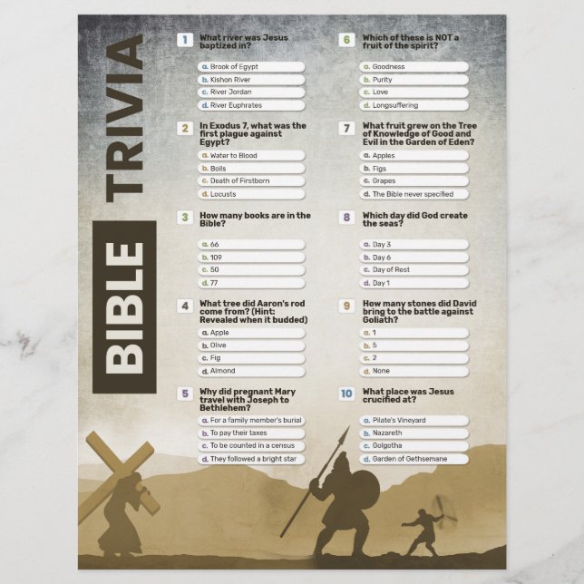 Frågor om Anpassadet i Bibeln Trivia Game Lakan Reklamblad (Framsidan)