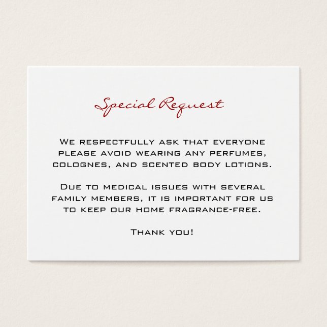 Fragrance Free Request Cards Visitkort (Framsidan)