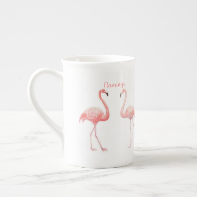 Fräkig lerskiffer för två Flamingo Tropiska blommo Benporslin Mugg (Vänster)