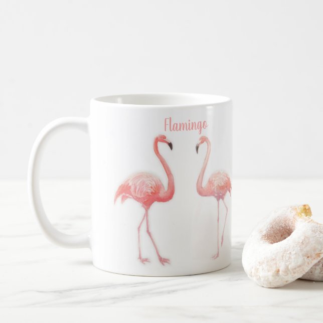 Fräkig lerskiffer för två Flamingo Tropiska blommo Kaffemugg (Med munk)