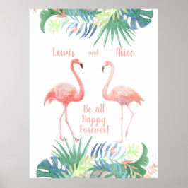 Fräkig lerskiffer för två Flamingo Tropiska blommo Poster