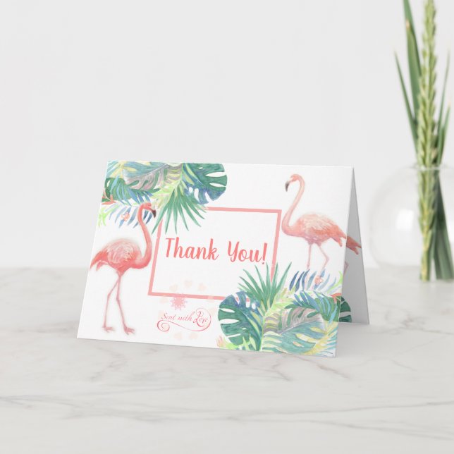 Fräkig lerskiffer för två Flamingo Tropiska blommo Tack Kort (Framsida)