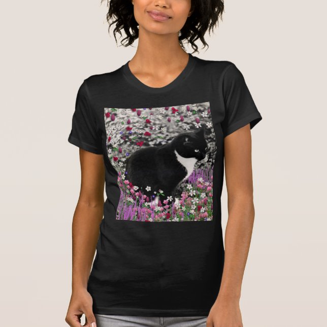Fräknar i blommor II - smokingkatt Tee Shirt (Framsida)
