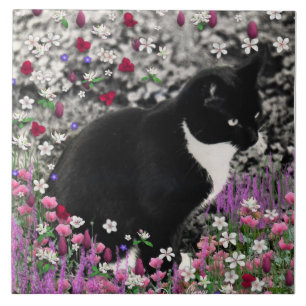 Fräknar i blommor II - smokingkattunge Kakelplatta