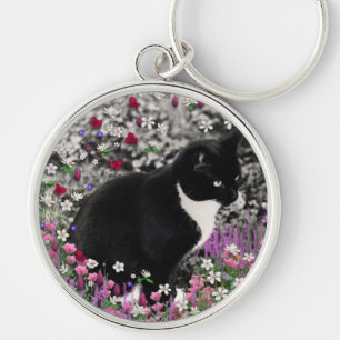 Fräknar i blommor II - smokingkattunge Rund Silverfärgad Nyckelring