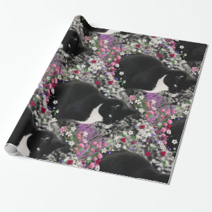 Fräknar i blommor II, svart vitsmokingkatt Presentpapper