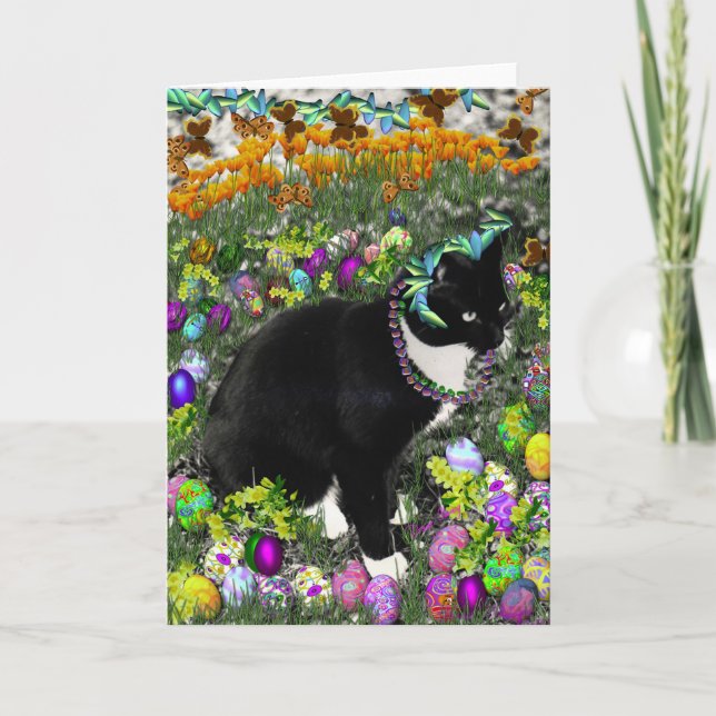 Fräknar i jakten för kulör påskägg helgkort (Framsida)