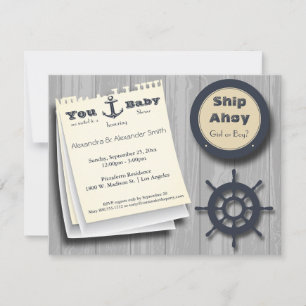Frakt Ahoy Girl eller Boy Nautical Baby Shower Inb Inbjudningar