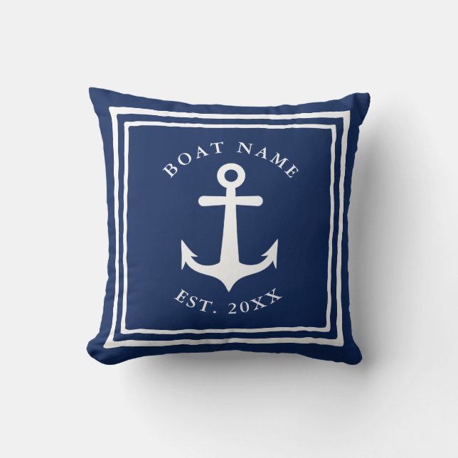 Frakt Anchor Anpassningsbar Båt Namn Navy Blue Nau Kudde (Framsida)