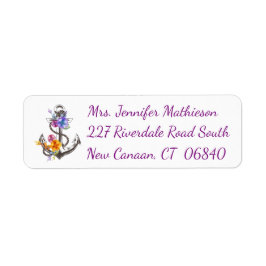 Frakt Anchor Blommigt Lila Nautical Returadress Etikett