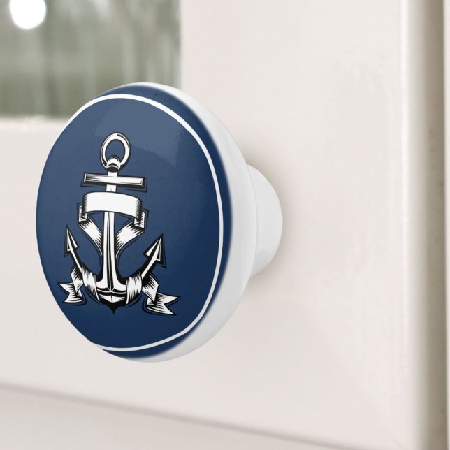 Frakt Anchor för Nautical Coastal Blue Beach House Knopp (Nautical Coastal Blue Beach House Ship Anchor Ceramic Knob)