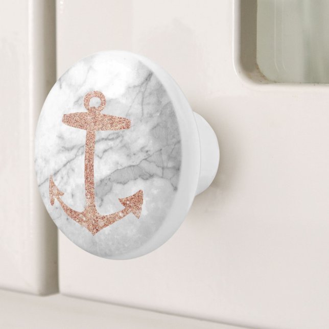 Frakt Anchor för vit marble-strand för Nautisk kus Knopp (Nautical Coastal Beach White Marble Ship Anchor Ceramic Knob)