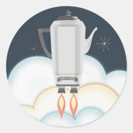 Frakt av Retro sci-fi-kaffepanna-raketer Runt Klistermärke