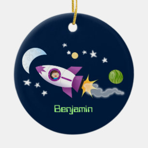Frakt av rutnätsraket i illustration av tecknaden julgransprydnad keramik