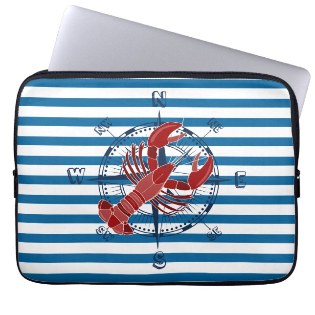 Frakt Compass and Lobster Blue and White Rand Laptop Fodral (Framsidan)