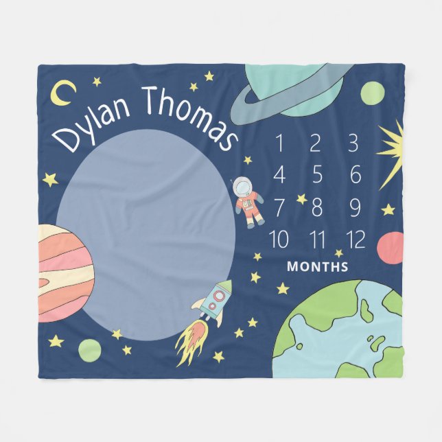 Frakt för pojke Cute Space Rocket-, milsten Fleecefilt (Framsidan (Horisontell))