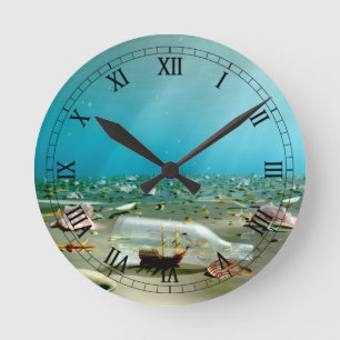 Frakt-i-Flaska-vraket Clock Rund Klocka
