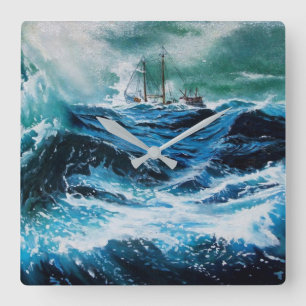 Frakt i havet i stormen fyrkantig klocka