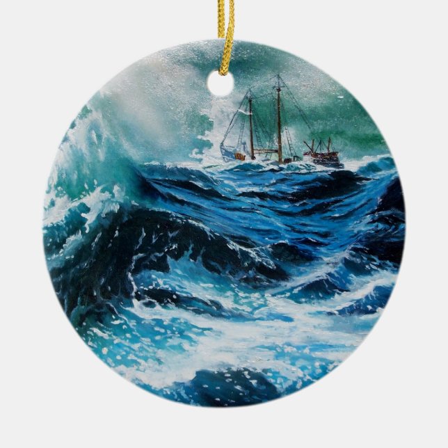 Frakt i havet i stormen julgransprydnad keramik (Framsidan)