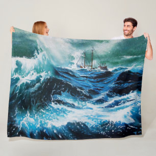 Frakt i havet i stormen, Nautical, Navy Blue Fleecefilt
