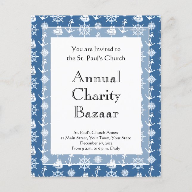 Frakt Kapten Nautical Blue and White Sailor Flygblad (Baksidan)