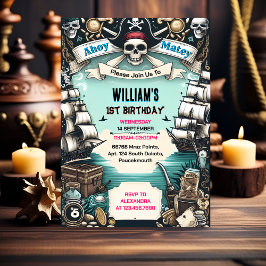 Frakt Kids Coola Flagga Boat Pirat 1:a födelsedag Inbjudningar