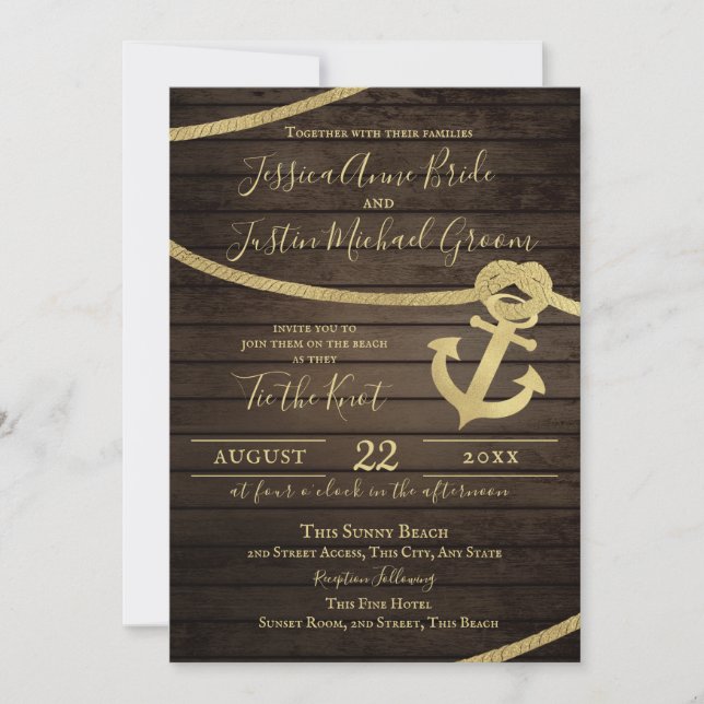 Frakt Lap Anchor och Rope Nautical Tie the Knot Inbjudningar (Framsida)