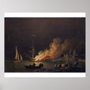Frakt om brand på natten, 1756 (olja på arbetsyta) poster