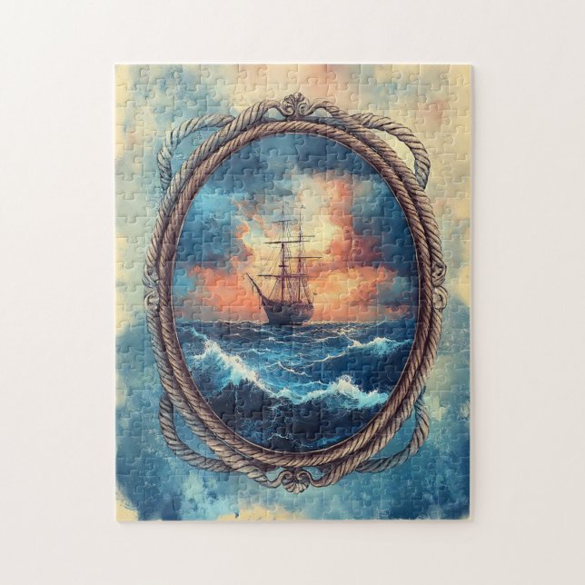 Frakt om Stormy Sea Rope Gräns Art Pussel (Vertikal)