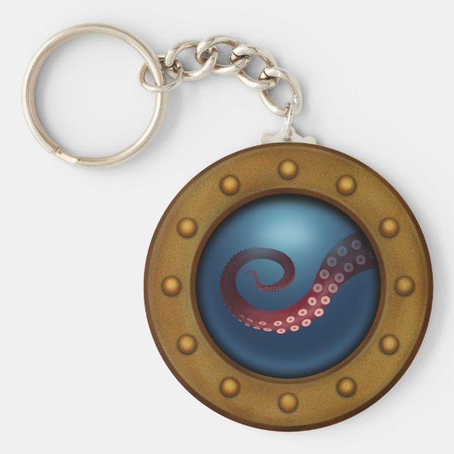 Frakt Porthole Deep Sea Explorer Octopus Steampunk Nyckelring (Framsidan)